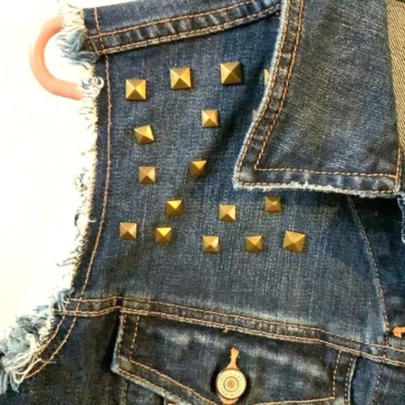 London Jean Womens Studded Denim Vest Sleeveless Button-Up Jacket Size S - Picture 4 of 8